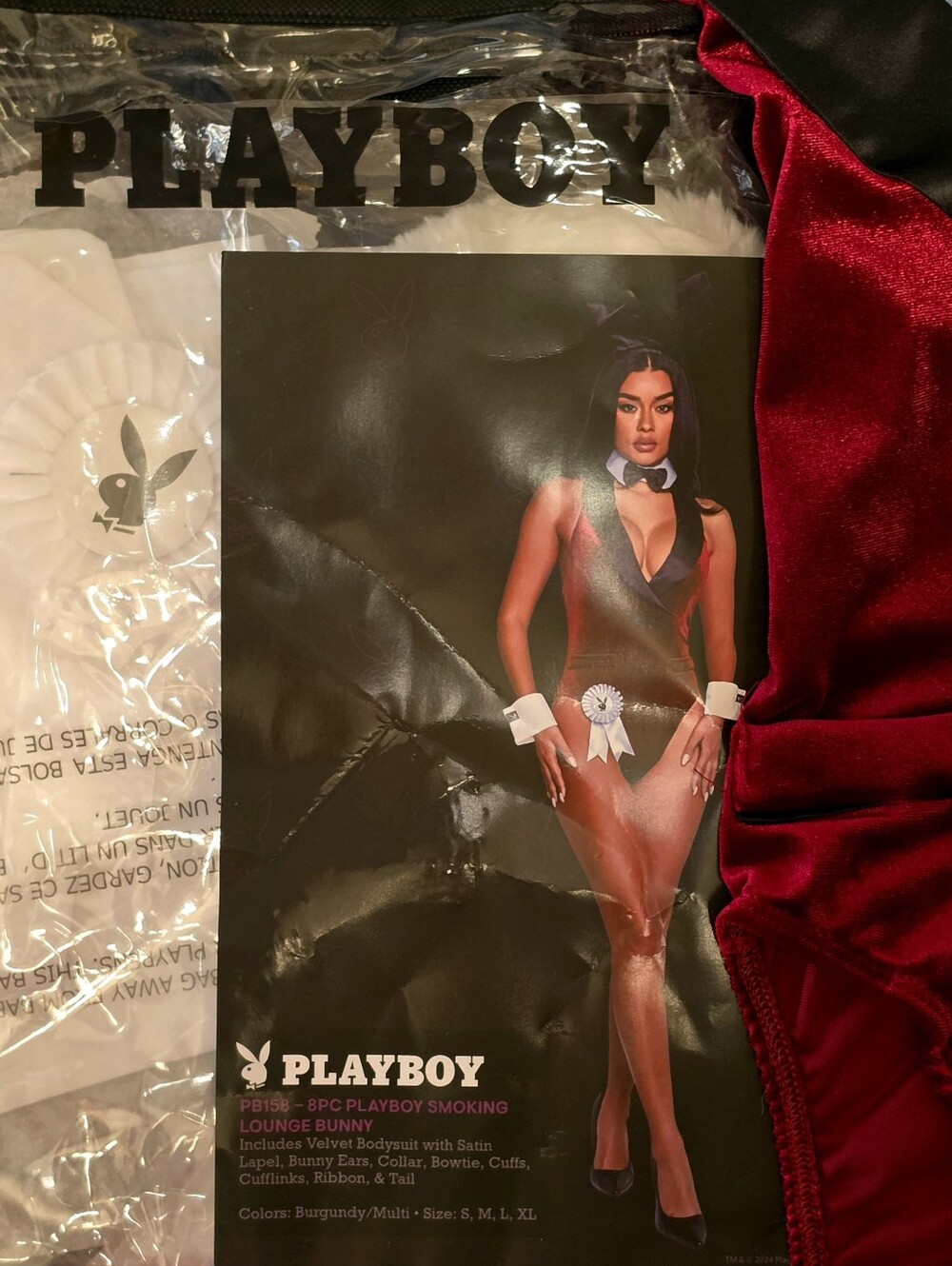 PLAYBOY Smoking Lounge Burgundy Velvet Bunny Bodysuit with Satin Lapel XS